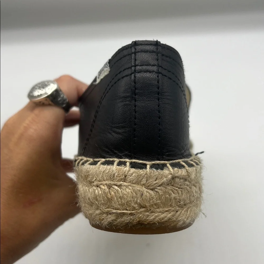 Soludos - Black Leather Espadrille Round Toe Smoking Platform Shoes Size 10